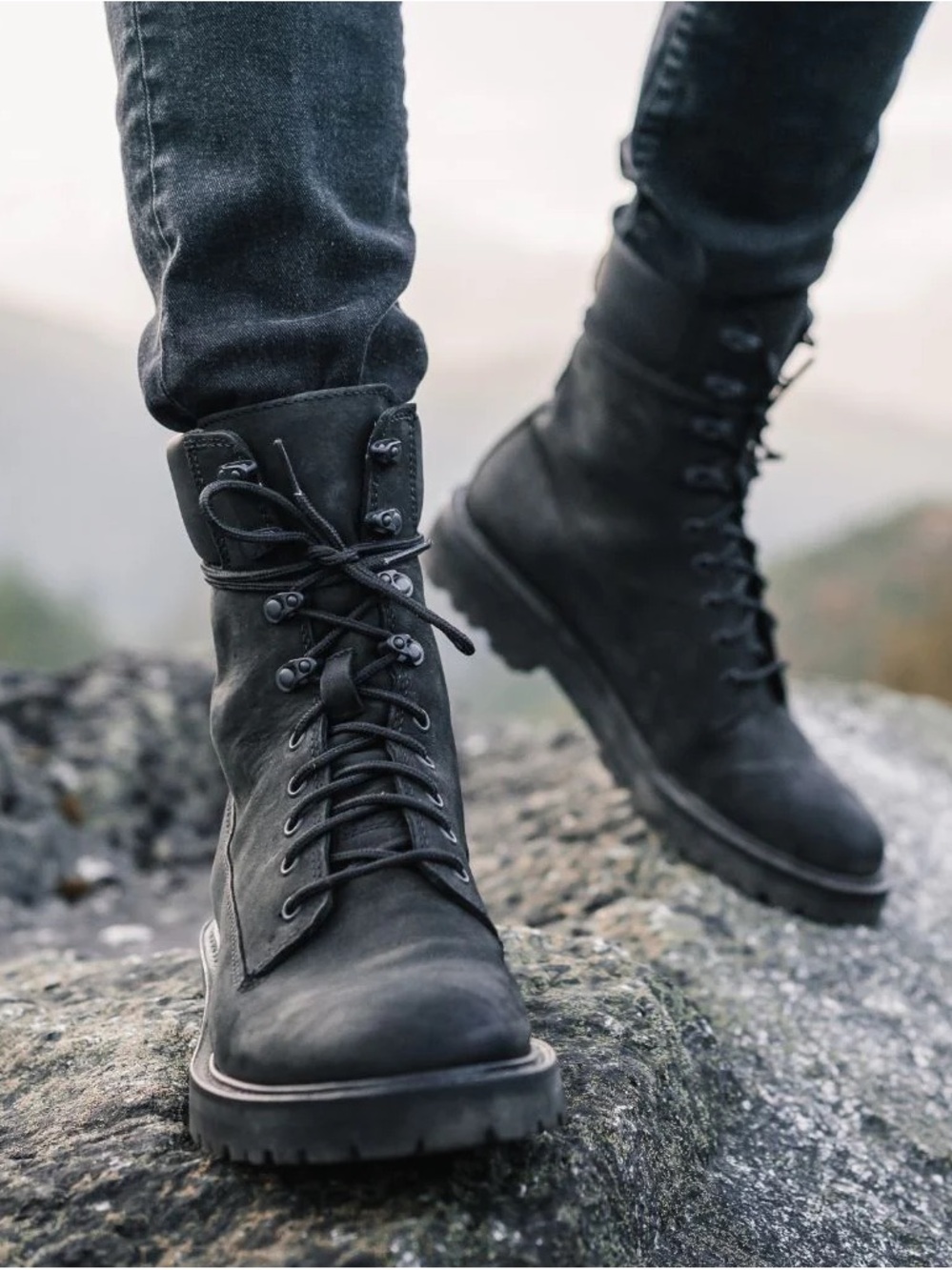 Mens Thursday Black Lace-Up Leather Combat Boots